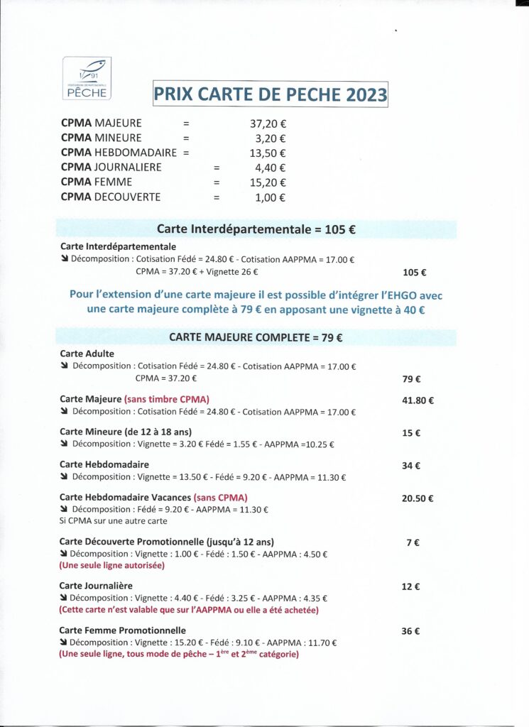 PRIX DES CARTES 2023